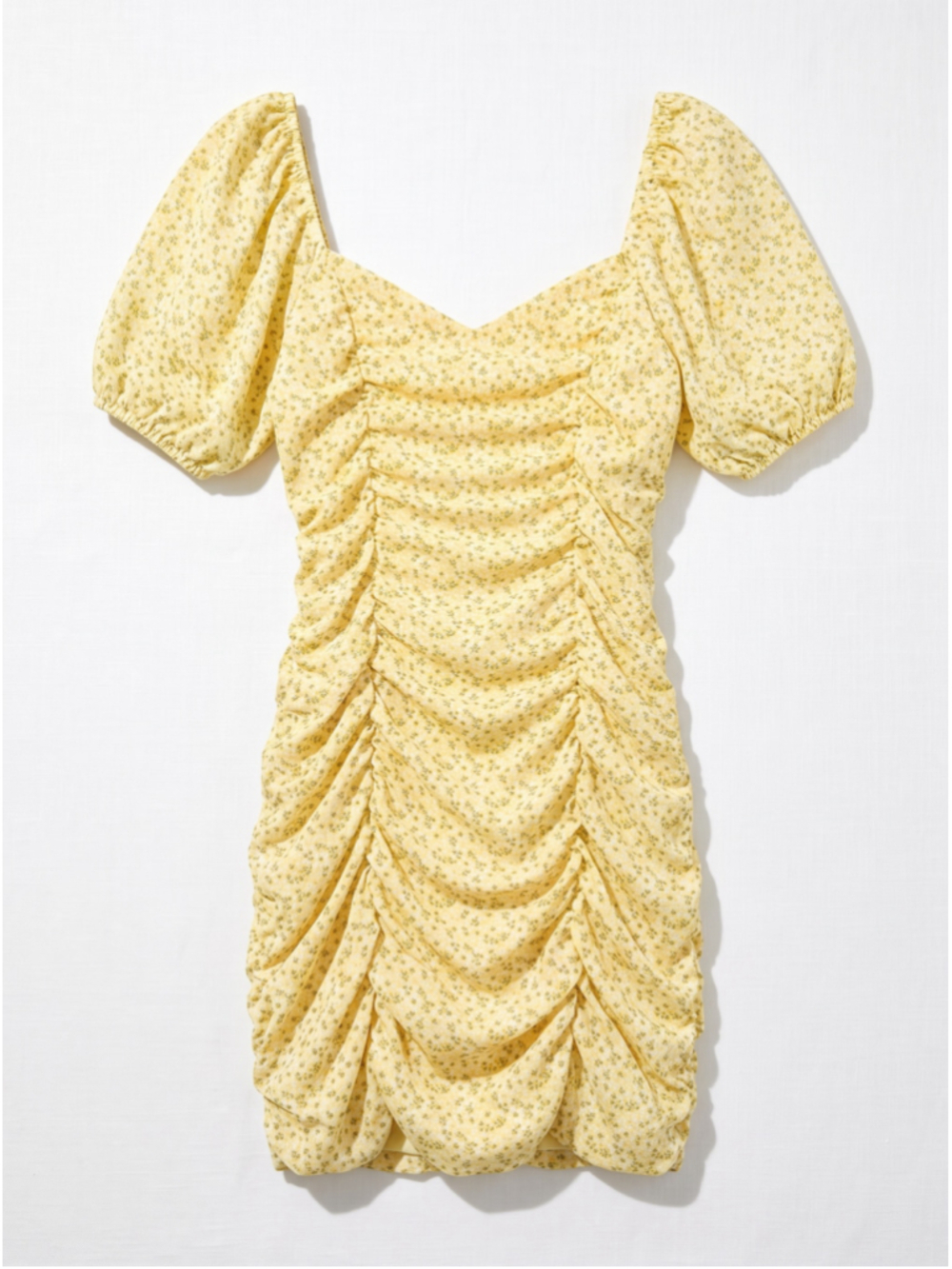 All in Favor Yellow Sacha Ruched Floral Body-con Mini Dress Size Women Small